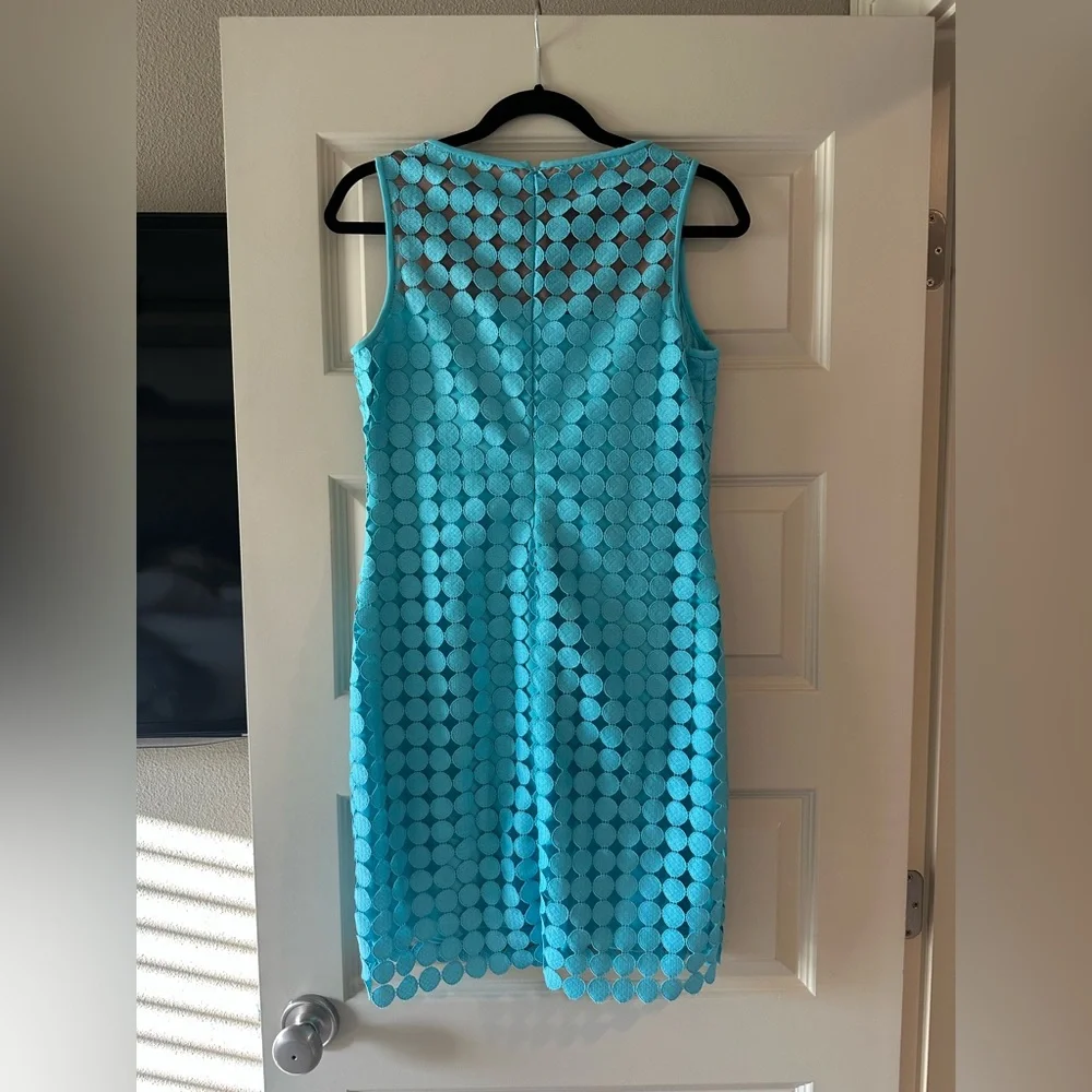 Lauren Ralph Lauren Eyelet Media Dot Lace Sheath Dress in Aqua Blue - Picture 8 of 10